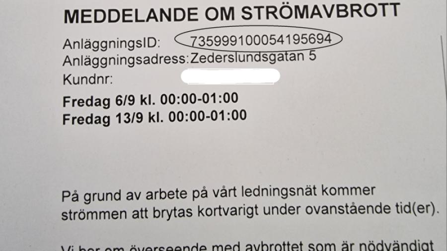 Inringat på er faktura eller medelande ser ni ert anläggnings id.